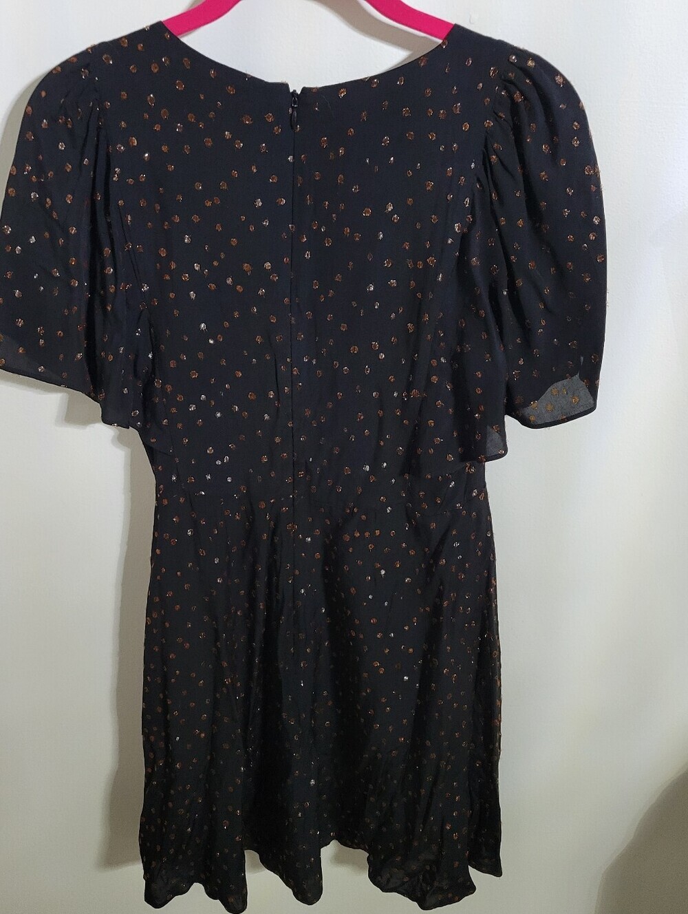 Madewell Black Mini Dress with Copper Polka Dot Accents, Size 0 - Picture 3 of 8